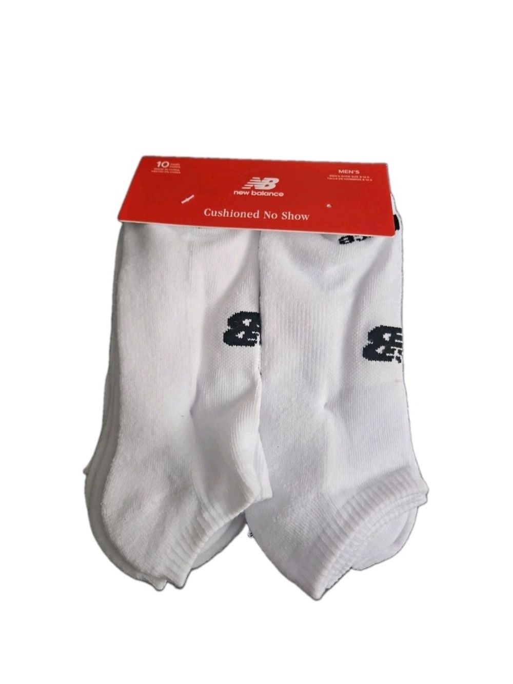 New Balance 10 Pairs Men’s Cushioned Arch Support No-Show Socks L White/Black